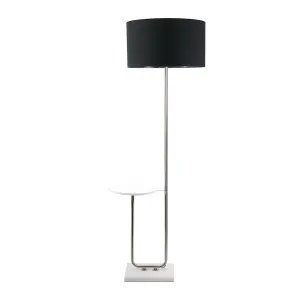 ValueLights Tavel Chrome Floor Lamp with Table and Black with Chrome Inner Lamp Shade and LED Bulb