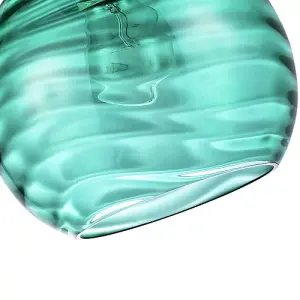 Modern Designer Emerald Green Circular Ribbed Glass Non Electric Pendant Shade