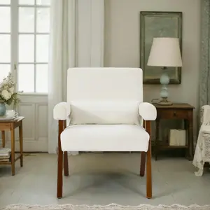 Modern Accent Chairs with Thick Padded Cushion Arm Chair,Beige White