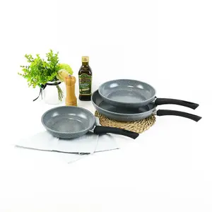 URBN-CHEF 3 Pcs Forged Carbon Steel Marble Grey Pot Non-stick Frying Pan Set