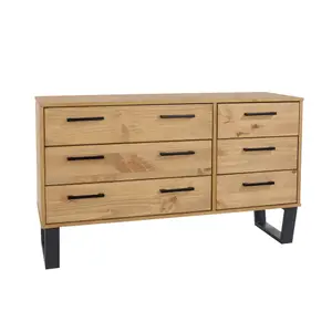 3+3 drawer wide chest of drawers, Antique pine finish