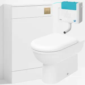 Bubly Bathrooms™ D Shape Back to Wall Toilet with 500mm WC Unit & Side-Entry Concealed Cistern - Square Brushed Brass Plate