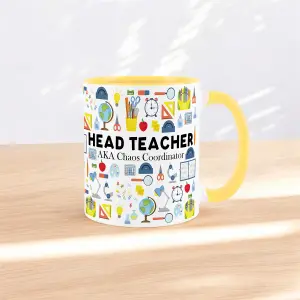 Head Teacher Mug - Humorous School Teacher Funny Novelty Careers Gifts - Tea/Coffee Hot Drinks Yellow Ceramic Cup Present