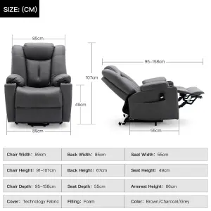 Afton Electric Fabric Single Motor Riser Recliner Lift Mobility Tilt Chair (Charcoal)