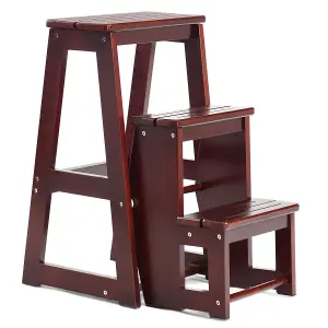 Costway 3 Tier Wood Step Stool Indoor Folding Step Ladder