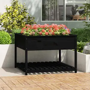 Berkfield Planter with Shelf Black 111.5x111.5x81 cm Solid Wood Pine