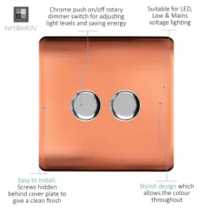 Trendi Switch 2 Gang 1 or 2 way 150w Rotary LED Dimmer Light Switch in Copper