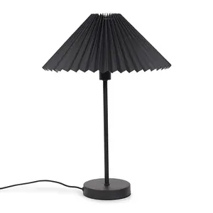 ValueLights Akira Black Metal Table Lamp with Pleated Lampshade - LED Bulb Included