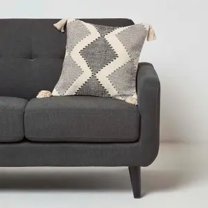 Homescapes Malmo Handwoven Textured Grey & Black Cushion 45 x 45 cm