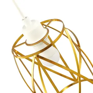 Sleek Vintage Lantern Cage Pendant Light Shade with Brushed Gold Metal Strips