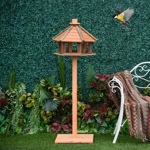 PawHut Wooden Bird Feeder Bird Table with Roof for Outside Use Brown 130cm