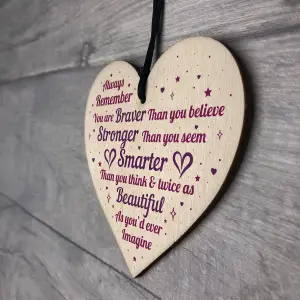 Red Ocean Braver Stronger Beautiful Quote Friendship Gift Handmade Wooden Hanging Heart Sign Gift For Best Friend