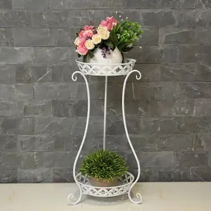 Garden 2 Tier White Tall Round Vintage Plant Stand 64cm H