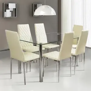 Set of 2 Beige PVC High Back Dining Chairs