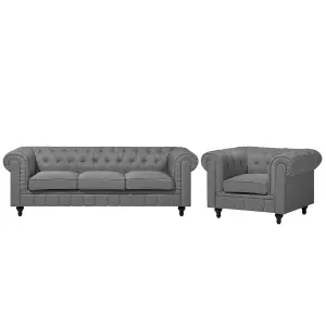 Fabric Living Room Set Grey CHESTERFIELD Big