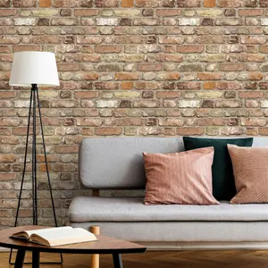 Grandeco Rustic Red Brick Smooth Paper Wallpaper, Terracotta