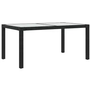 Berkfield Garden Table 150x90x75 cm Tempered Glass and Poly Rattan Black