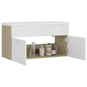 Berkfield Sink Cabinet with Built-in Basin White and Sonoma Oak Engineered Wood