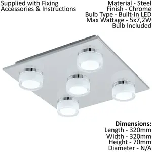 Flush Ceiling Light Colour Chrome Shade Clear Satined Plastic Bulb LED 5x7.2W