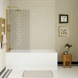 Round Single Ended Bath, Brushed Brass Square Screen and Panels -1700x700mm