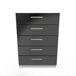 Harrow 5 Drawer Chest in Black Gloss & White (Ready Assembled)