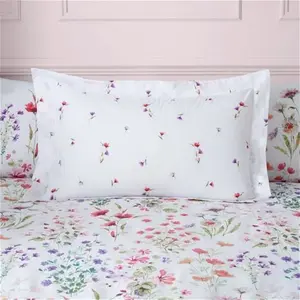 Dunelm Watercoloured Floral Duvet Cover & Pillowcase Set, Floral, Size: Single, Pink, 100% Cotton