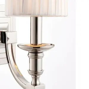 Modern Dimmable Wall Light Nickel & White Pleated Shade Bedside Lamp Fitting Kit