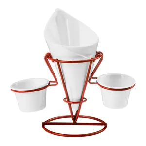 Maison by Premier Red Metal French Fry Cone With 2 Dip Dishes