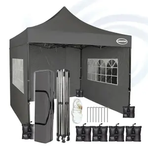 MCC Direct MAXIMUS 3x3 Heavy Duty Pop up Grey Gazebo With Sides