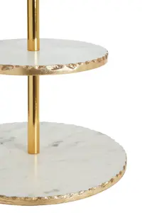 Maison by Premier 2 Tier White Marble And Gold Finish Cake Stand