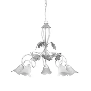 Luminosa Marilena 5 Light Multi Arm Pendant Ceiling Light, White, Silver