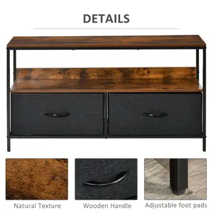 HOMCOM TV Cabinet, TV Console Unit with 2 Foldable Linen Drawers Rustic Brown