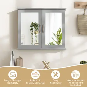 Costway Wall Mounted Bathroom Mirror Cabinet Wooden Storage Cupboard w/ Double Doors