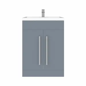 Rinse Bathrooms 600mm Free Standing Vanity Unit with Basin Sink Cabinet Unit Bathroom Storage Units Gloss Grey Painting