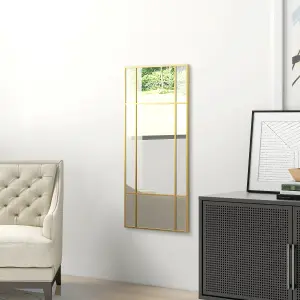 HOMCOM Window Style Vanity Mirror 110 x 50cm Hanging Wall Mirror Gold Tone