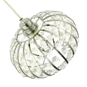 Modern Chrome Plated Basket Cage Style Pendant Shade with Clear Acrylic Beads