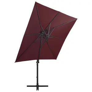 Berkfield Cantilever Umbrella with Pole and LED Lights Bordeaux Red 250 cm