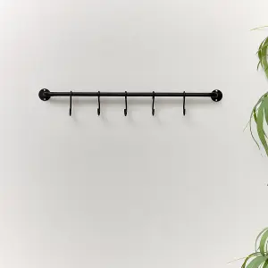 Melody Maison Black Industrial Wall Mounted Rail with 5 Storage Hooks