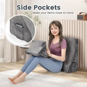 Costway 4 in 1 Bed Wedge Pillow Tablet Pillow Stand Side Pockets High Resilience Foam