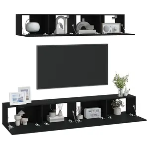 Berkfield 4 Piece TV Cabinet Set Black Engineered Wood