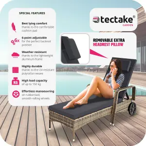 Sun Lounger Cassis - 6-step adjustable backrest, removable headrest, with wheels - nature