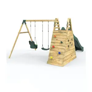 Rebo Wooden Pyramid Activity Frame with Swings and 10ft Water Slide - Pixley