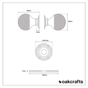 Door Knob Set Knurled Lines Solid Brass 48mm Diameter