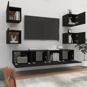 Berkfield 6 Piece TV Cabinet Set Black Engineered Wood