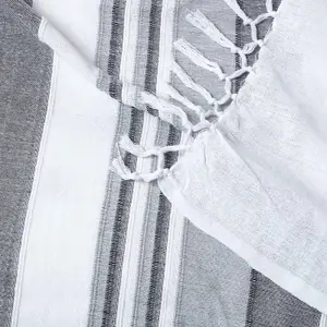 Homescapes Cotton Morocco Striped Monochrome Throw, 225 x 255 cm