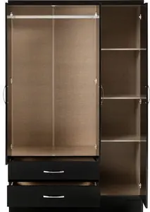 Nevada 3 Door 2 Drawer Mirrored Wardrobe in Black Gloss Finish