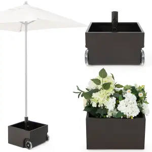 Costway 77kg Patio Umbrella Base Fillable Umbrella Stand Flower Box w/ 2 Universal Wheels