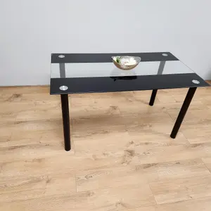 Dining Table Black Glass Kitchen Place for 4 Seats, Dining Table Only (Black H 75 x L 120 x W 70 cm)