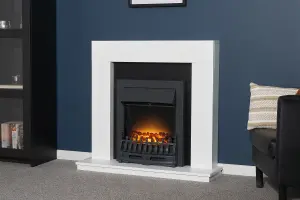 Adam Malmo Fireplace in White & Black/White with Blenheim Electric Fire in Black, 39 Inch