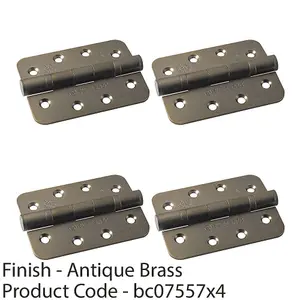 4 PACK - PAIR Grade 13 Heavy Duty Ball Bearing P Hinge - RADIUS 107 x 77mm Antique Brass